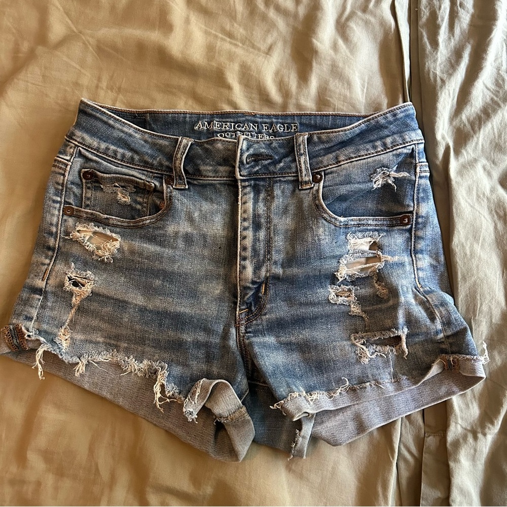 American Eagle Outfitters Ripped Light Blue Jean Shorts